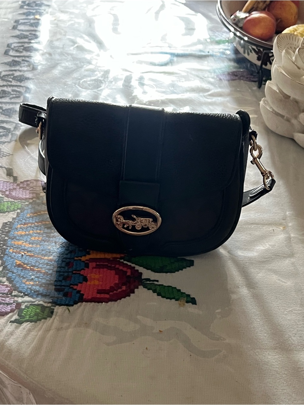 Coach Black Crossbody Saddle Bag with Gold Logo Hardware